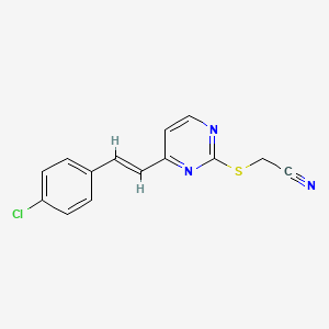 molecular formula C14H10ClN3S B2596053 2-{[4-(4-Cloroestiril)-2-pirimidinil]sulfanil}acetonitrilo CAS No. 339278-37-4