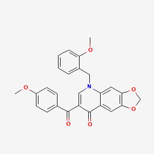 molecular formula C26H21NO6 B2596077 7-(4-methoxybenzoyl)-5-(2-methoxybenzyl)[1,3]dioxolo[4,5-g]quinolin-8(5H)-one CAS No. 904451-30-5