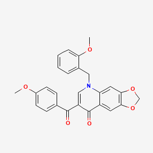 molecular formula C26H21NO6 B2596077 7-(4-甲氧基苯甲酰)-5-(2-甲氧基苄基)[1,3]二氧杂环[4,5-g]喹啉-8(5H)-酮 CAS No. 904451-30-5