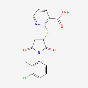 molecular formula C17H13ClN2O4S B2596098 2-((1-(3-Chloro-2-methylphenyl)-2,5-dioxopyrrolidin-3-yl)thio)nicotinic acid CAS No. 853751-47-0
