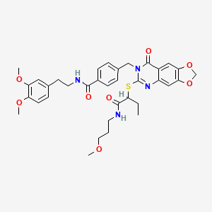 molecular formula C35H40N4O8S B2596126 N-[2-(3,4-dimethoxyphenyl)ethyl]-4-{[6-[(1-{[(3-methoxypropyl)amino]carbonyl}propyl)thio]-8-oxo[1,3]dioxolo[4,5-g]quinazolin-7(8H)-yl]methyl}benzamide CAS No. 688062-35-3