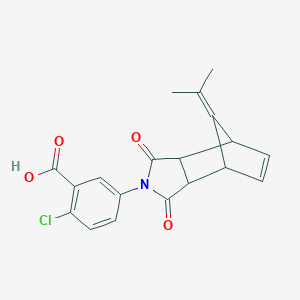 molecular formula C19H16ClNO4 B259621 2-Chloro-5-[10-(1-methylethylidene)-3,5-dioxo-4-azatricyclo[5.2.1.0~2,6~]dec-8-en-4-yl]benzoic acid 
