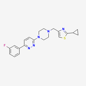 molecular formula C21H22FN5S B2596236 2-Cyclopropyl-4-[[4-[6-(3-fluorophenyl)pyridazin-3-yl]piperazin-1-yl]methyl]-1,3-thiazole CAS No. 2380187-80-2