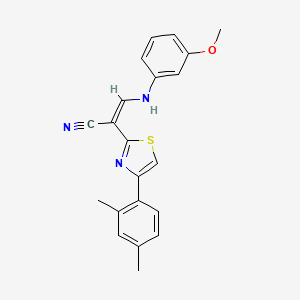 molecular formula C21H19N3OS B2596246 (Z)-2-(4-(2,4-二甲基苯基)噻唑-2-基)-3-((3-甲氧基苯基)氨基)丙烯腈 CAS No. 450353-07-8
