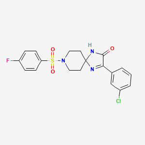 molecular formula C19H17ClFN3O3S B2596247 3-(3-Chlorophenyl)-8-((4-fluorophenyl)sulfonyl)-1,4,8-triazaspiro[4.5]dec-3-en-2-one CAS No. 1185013-45-9
