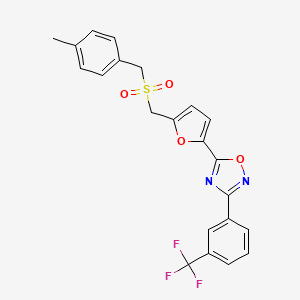 molecular formula C22H17F3N2O4S B2596253 5-(5-(((4-Methylbenzyl)sulfonyl)methyl)furan-2-yl)-3-(3-(trifluoromethyl)phenyl)-1,2,4-oxadiazole CAS No. 2034377-22-3