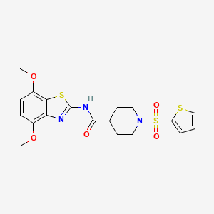 molecular formula C19H21N3O5S3 B2596255 N-(4,7-dimethoxybenzo[d]thiazol-2-yl)-1-(thiophen-2-ylsulfonyl)piperidine-4-carboxamide CAS No. 899959-01-4