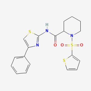 molecular formula C19H19N3O3S3 B2596256 N-(4-phenylthiazol-2-yl)-1-(thiophen-2-ylsulfonyl)piperidine-2-carboxamide CAS No. 1097616-59-5