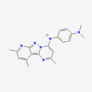 molecular formula C20H22N6 B2596268 Dimethyl{4-[(2,8,10-trimethyl(5-hydropyrimidino[1',2'-1,5]pyrazolo[3,4-b]pyrid in-4-yl))amino]phenyl}amine CAS No. 900258-38-0