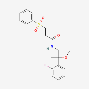 molecular formula C19H22FNO4S B2596285 N-(2-(2-氟苯基)-2-甲氧基丙基)-3-(苯磺酰基)丙酰胺 CAS No. 1706376-92-2