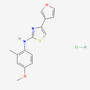 molecular formula C15H15ClN2O2S B2596287 4-(furan-3-yl)-N-(4-methoxy-2-methylphenyl)thiazol-2-amine hydrochloride CAS No. 2034528-67-9