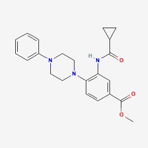 molecular formula C22H25N3O3 B2596294 Methyl 3-[(cyclopropylcarbonyl)amino]-4-(4-phenylpiperazino)benzenecarboxylate CAS No. 439097-01-5