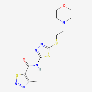 molecular formula C12H16N6O2S3 B2596297 4-methyl-N-(5-((2-morpholinoethyl)thio)-1,3,4-thiadiazol-2-yl)-1,2,3-thiadiazole-5-carboxamide CAS No. 1226458-76-9