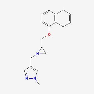 B2596310 4-[[2-(5,8-Dihydronaphthalen-1-yloxymethyl)aziridin-1-yl]methyl]-1-methylpyrazole CAS No. 2411298-67-2