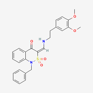 molecular formula C26H26N2O5S B2596322 (E)-1-benzyl-3-(((3,4-dimethoxyphenethyl)amino)methylene)-1H-benzo[c][1,2]thiazin-4(3H)-one 2,2-dioxide CAS No. 893316-51-3