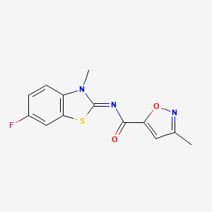 molecular formula C13H10FN3O2S B2596339 (E)-N-(6-fluoro-3-methylbenzo[d]thiazol-2(3H)-ylidene)-3-methylisoxazole-5-carboxamide CAS No. 946205-59-0