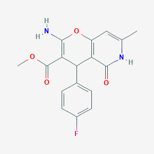 molecular formula C17H15FN2O4 B2596354 methyl 2-amino-4-(4-fluorophenyl)-7-methyl-5-oxo-5,6-dihydro-4H-pyrano[3,2-c]pyridine-3-carboxylate CAS No. 767300-05-0