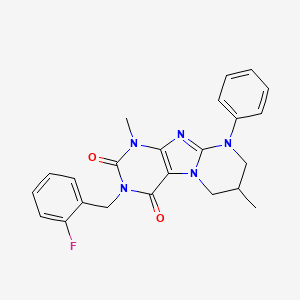molecular formula C23H22FN5O2 B2596375 3-(2-氟苄基)-1,7-二甲基-9-苯基-6,7,8,9-四氢吡啶并[2,1-f]嘌呤-2,4(1H,3H)-二酮 CAS No. 846061-98-1