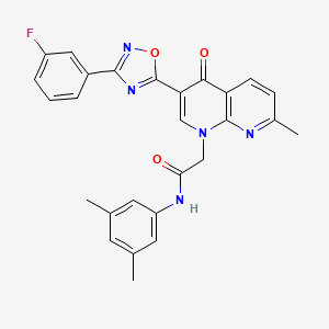 molecular formula C27H22FN5O3 B2596380 N-(3,5-dimethylphenyl)-2-(3-(3-(3-fluorophenyl)-1,2,4-oxadiazol-5-yl)-7-methyl-4-oxo-1,8-naphthyridin-1(4H)-yl)acetamide CAS No. 1113119-32-6