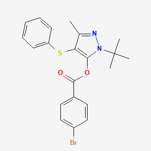 molecular formula C21H21BrN2O2S B2596389 1-(tert-butyl)-3-methyl-4-(phenylthio)-1H-pyrazol-5-yl 4-bromobenzoate CAS No. 851126-96-0