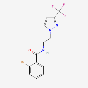 molecular formula C13H11BrF3N3O B2596409 2-bromo-N-(2-(3-(trifluorometil)-1H-pirazol-1-il)etil)benzamida CAS No. 1448053-85-7