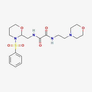 molecular formula C19H28N4O6S B2596422 N1-(2-morpholinoethyl)-N2-((3-(phenylsulfonyl)-1,3-oxazinan-2-yl)methyl)oxalamide CAS No. 872881-13-5