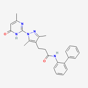 molecular formula C25H25N5O2 B2596427 N-([1,1'-biphenyl]-2-yl)-3-(3,5-dimethyl-1-(4-methyl-6-oxo-1,6-dihydropyrimidin-2-yl)-1H-pyrazol-4-yl)propanamide CAS No. 1171879-02-9