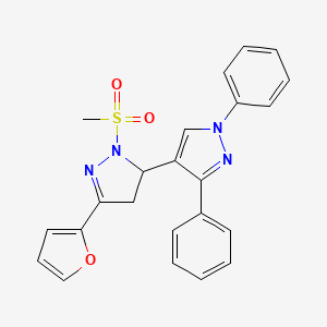 molecular formula C23H20N4O3S B2596433 5-(furan-2-yl)-2-(methylsulfonyl)-1',3'-diphenyl-3,4-dihydro-1'H,2H-3,4'-bipyrazole CAS No. 876942-74-4