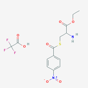 molecular formula C14H15F3N2O7S B2596446 2-氨基-3-(4-硝基苯甲酰硫代)丙酸乙酯；三氟乙酸 CAS No. 1078603-51-6