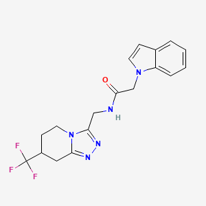 molecular formula C18H18F3N5O B2596447 2-(1H-indol-1-yl)-N-((7-(trifluoromethyl)-5,6,7,8-tetrahydro-[1,2,4]triazolo[4,3-a]pyridin-3-yl)methyl)acetamide CAS No. 2034294-26-1