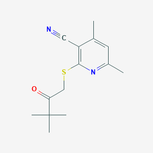 molecular formula C14H18N2OS B259645 2-[(3,3-Dimethyl-2-oxobutyl)sulfanyl]-4,6-dimethylnicotinonitrile 