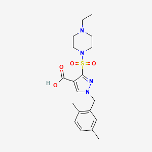 molecular formula C19H26N4O4S B2596450 1-(2,5-dimethylbenzyl)-3-((4-ethylpiperazin-1-yl)sulfonyl)-1H-pyrazole-4-carboxylic acid CAS No. 1251561-70-2