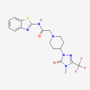 molecular formula C18H19F3N6O2S B2596470 N-(benzo[d]thiazol-2-yl)-2-(4-(4-methyl-5-oxo-3-(trifluoromethyl)-4,5-dihydro-1H-1,2,4-triazol-1-yl)piperidin-1-yl)acetamide CAS No. 2034511-87-8