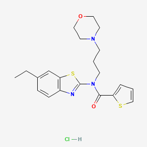 molecular formula C21H26ClN3O2S2 B2596485 N-(6-ethylbenzo[d]thiazol-2-yl)-N-(3-morpholinopropyl)thiophene-2-carboxamide hydrochloride CAS No. 1215783-74-6