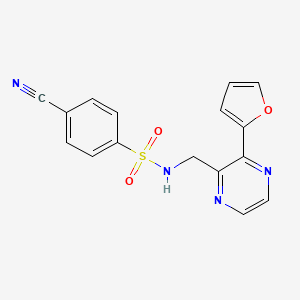 molecular formula C16H12N4O3S B2596512 4-氰基-N-((3-(呋喃-2-基)吡嗪-2-基)甲基)苯磺酰胺 CAS No. 2034363-60-3