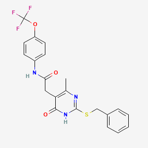 molecular formula C21H18F3N3O3S B2596515 2-(2-(benzylthio)-4-methyl-6-oxo-1,6-dihydropyrimidin-5-yl)-N-(4-(trifluoromethoxy)phenyl)acetamide CAS No. 1105241-28-8