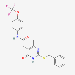 molecular formula C21H18F3N3O3S B2596515 2-(2-(苄硫基)-4-甲基-6-氧代-1,6-二氢嘧啶-5-基)-N-(4-(三氟甲氧基)苯基)乙酰胺 CAS No. 1105241-28-8