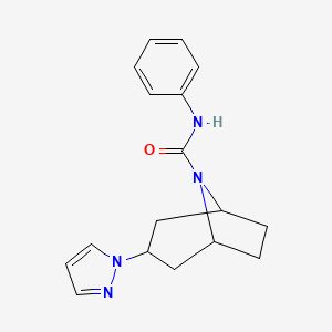 molecular formula C17H20N4O B2596532 (1R,5S)-N-phenyl-3-(1H-pyrazol-1-yl)-8-azabicyclo[3.2.1]octane-8-carboxamide CAS No. 2310159-34-1