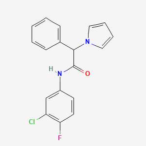 molecular formula C18H14ClFN2O B2596540 N-(3-chloro-4-fluorophenyl)-2-phenyl-2-(1H-pyrrol-1-yl)acetamide CAS No. 1257547-46-8