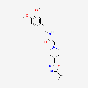 molecular formula C22H32N4O4 B2596542 N-(3,4-dimethoxyphenethyl)-2-(4-(5-isopropyl-1,3,4-oxadiazol-2-yl)piperidin-1-yl)acetamide CAS No. 1251685-34-3