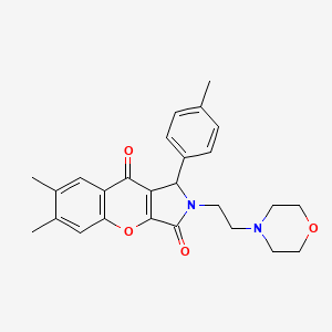 molecular formula C26H28N2O4 B2596548 6,7-Dimethyl-2-(2-morpholinoethyl)-1-(p-tolyl)-1,2-dihydrochromeno[2,3-c]pyrrole-3,9-dione CAS No. 634575-78-3