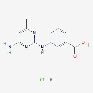 molecular formula C12H13ClN4O2 B2596568 3-((4-Amino-6-methylpyrimidin-2-yl)amino)benzoic acid hydrochloride CAS No. 2034527-77-8