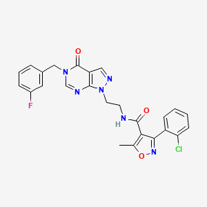 molecular formula C25H20ClFN6O3 B2596569 3-(2-chlorophenyl)-N-(2-(5-(3-fluorobenzyl)-4-oxo-4,5-dihydro-1H-pyrazolo[3,4-d]pyrimidin-1-yl)ethyl)-5-methylisoxazole-4-carboxamide CAS No. 922099-81-8