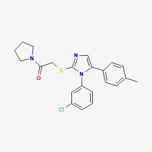 molecular formula C22H22ClN3OS B2596573 2-((1-(3-chlorophenyl)-5-(p-tolyl)-1H-imidazol-2-yl)thio)-1-(pyrrolidin-1-yl)ethanone CAS No. 1207025-01-1