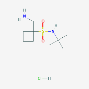 molecular formula C9H21ClN2O2S B2596596 1-(Aminomethyl)-N-tert-butylcyclobutane-1-sulfonamide hydrochloride CAS No. 2126162-37-4