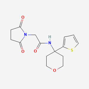 molecular formula C15H18N2O4S B2596598 2-(2,5-dioxopyrrolidin-1-yl)-N-(4-(thiophen-2-yl)tetrahydro-2H-pyran-4-yl)acetamide CAS No. 2034332-02-8