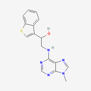 molecular formula C16H15N5OS B2596603 1-(1-Benzothiophen-3-yl)-2-[(9-methylpurin-6-yl)amino]ethanol CAS No. 2379976-34-6