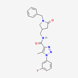 molecular formula C22H22FN5O2 B2596604 N-[(1-benzyl-5-oxopyrrolidin-3-yl)methyl]-1-(3-fluorophenyl)-5-methyl-1H-1,2,3-triazole-4-carboxamide CAS No. 2415490-02-5