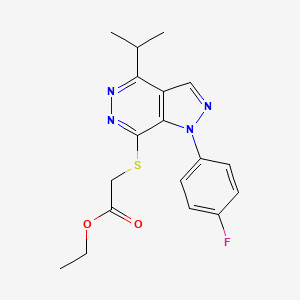 molecular formula C18H19FN4O2S B2596605 ethyl 2-((1-(4-fluorophenyl)-4-isopropyl-1H-pyrazolo[3,4-d]pyridazin-7-yl)thio)acetate CAS No. 1105203-24-4