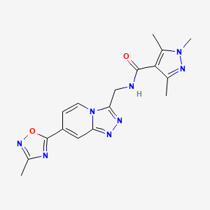 molecular formula C17H18N8O2 B2596648 1,3,5-trimethyl-N-((7-(3-methyl-1,2,4-oxadiazol-5-yl)-[1,2,4]triazolo[4,3-a]pyridin-3-yl)methyl)-1H-pyrazole-4-carboxamide CAS No. 2034598-60-0